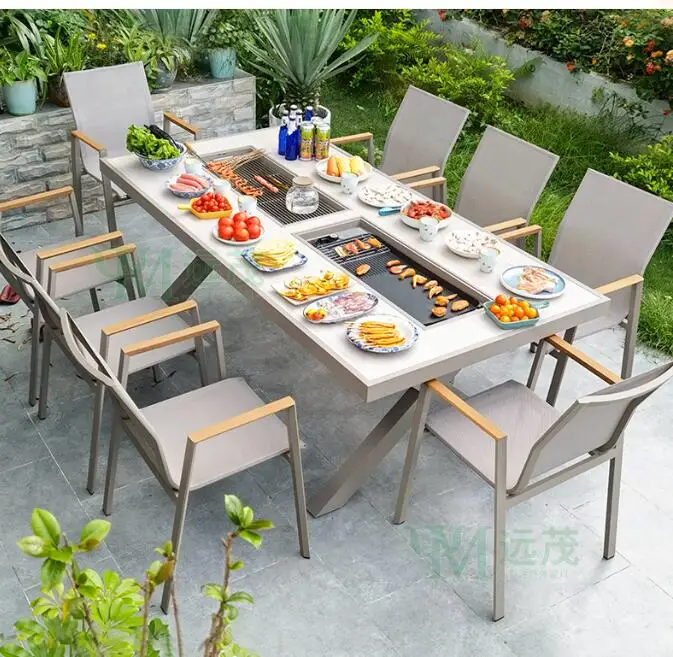 Barbecue tables and chairs Courtyard garden household waterproof sunscreen aluminum alloy outdoor casual dining tables and chair