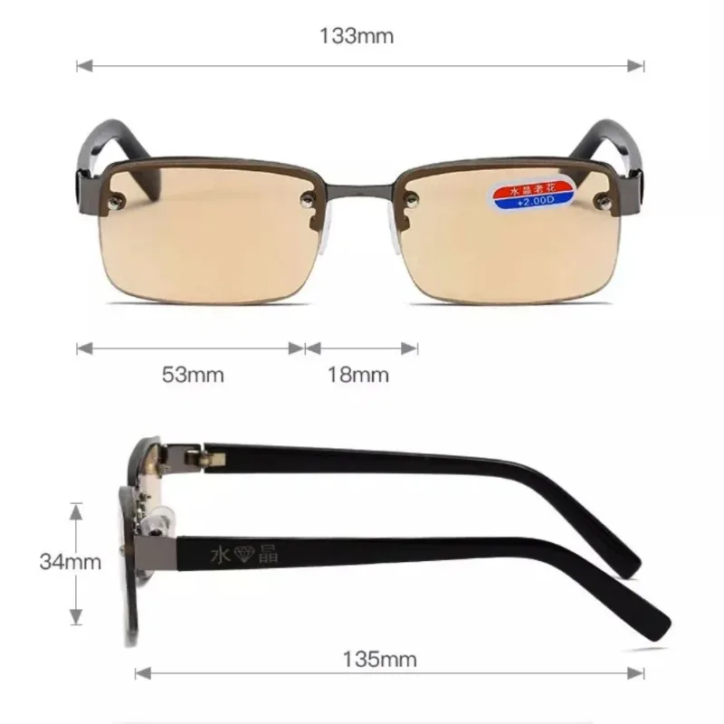 Gafas de lectura de cristal HD para hombre, lentes de presbicia de 0 a + 4,0, sin marco, color marrón