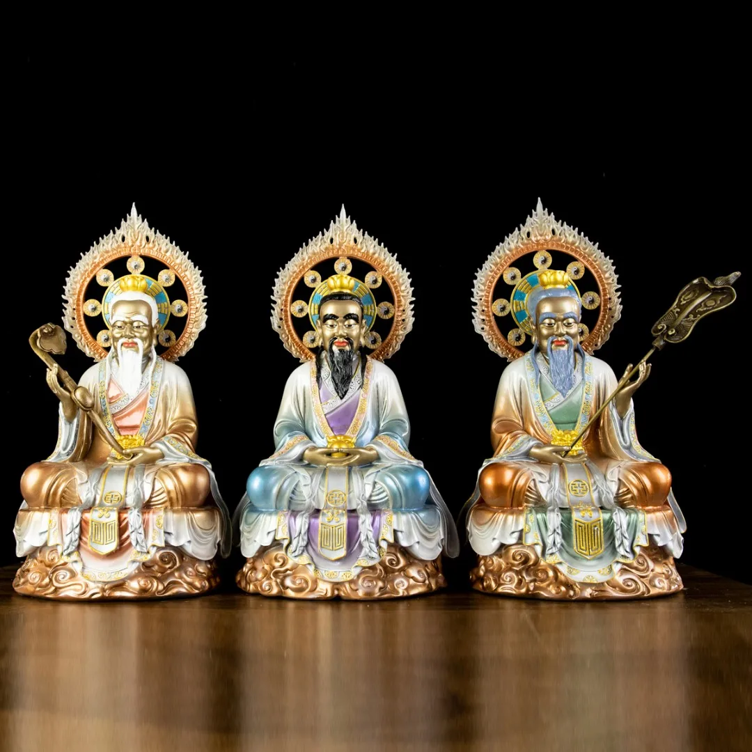 

11"Tibetan Temple Collection Old Brass Paintings Lord Lao Zi The founder of Taoism Sanqing Backlight Sitting Buddha