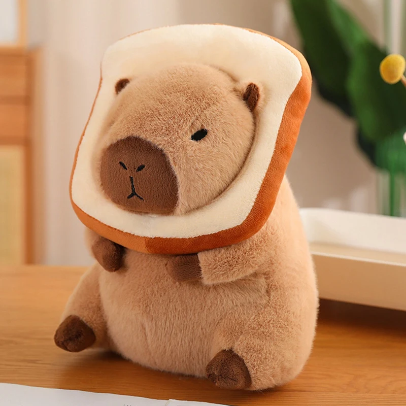 Cute Capybara Plush Pillow With Wearable Toast Headwear Kawaii Bread Capybara Stuffed Animals Toys Hugging Gifts