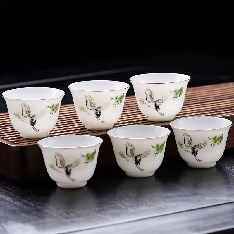

Jade Porcelain Ceramic Teacups, Kung Fu Tea Set, Luxury, Good Looking, Serving Tea Cups for Guests, 6 Pieces
