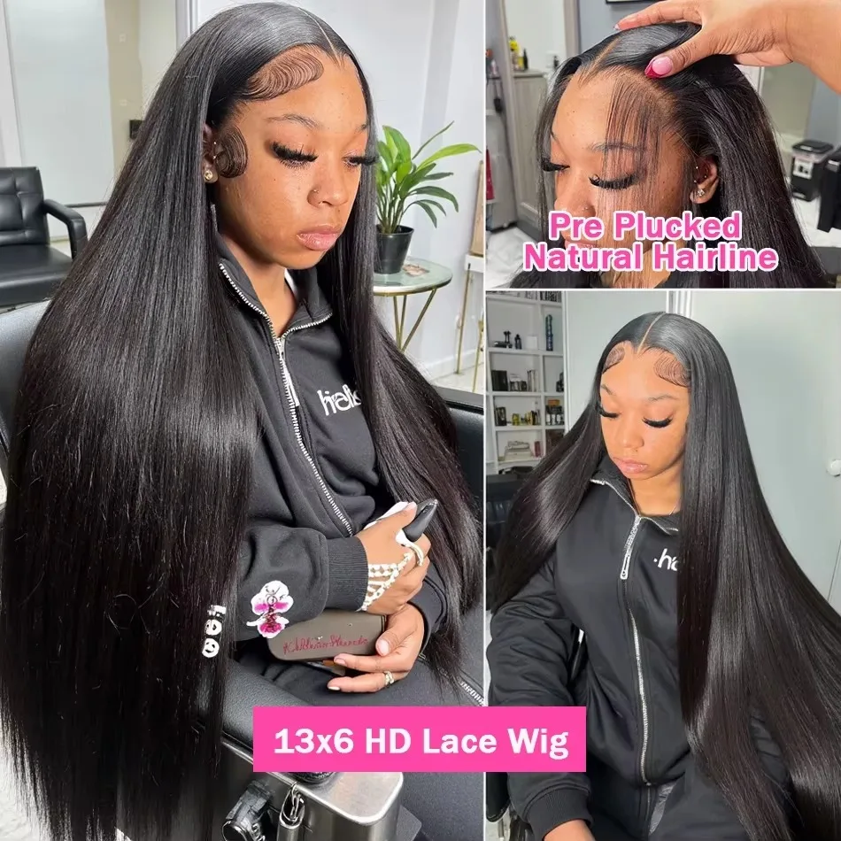40 Inch 13x6  Lace Frontal Transparent Bone Straight Human Hair Wigs 13x4 Lace Front Human Hair Wigs Pre Plucked Brazilian Straight Human Hair Wig 5x5 HD Glueless For Women image 4
