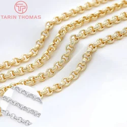 (6193) 50CM 4MM 6.5MM 24K Gold Color Plated Brass Necklace Chains Bracelet Chains High Quality Jewelry Accessories Wholesale