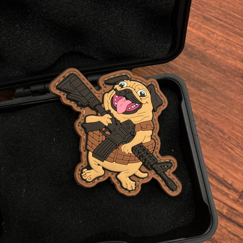 Cartoon Tactical Pug-Shaped Soft Rubber Morale Patch 2D Flat Pvc Material with Glow-In-The-Dark Effect, Magic Tape Patch, Free Backing Cloth, Versatile Vest, Helmet, Functional Backpack, Protective Clothing, Equipment Storage Box, Outdoor Decorative Badge view 5