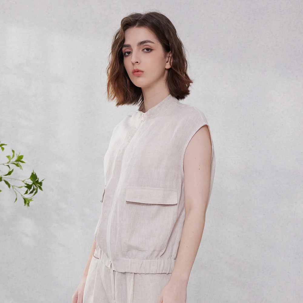 

K2138X Ladies Clothes 100% Linen Spring Sleeveless Top Luxury Women's Clothing