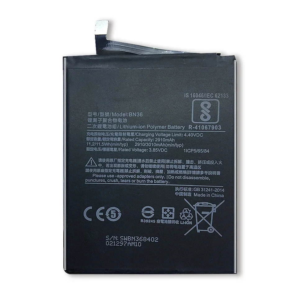 BN36 Replacement Battery For Xiaomi Mi 6X A2 2910Mah Batteria With Track Code + Tools