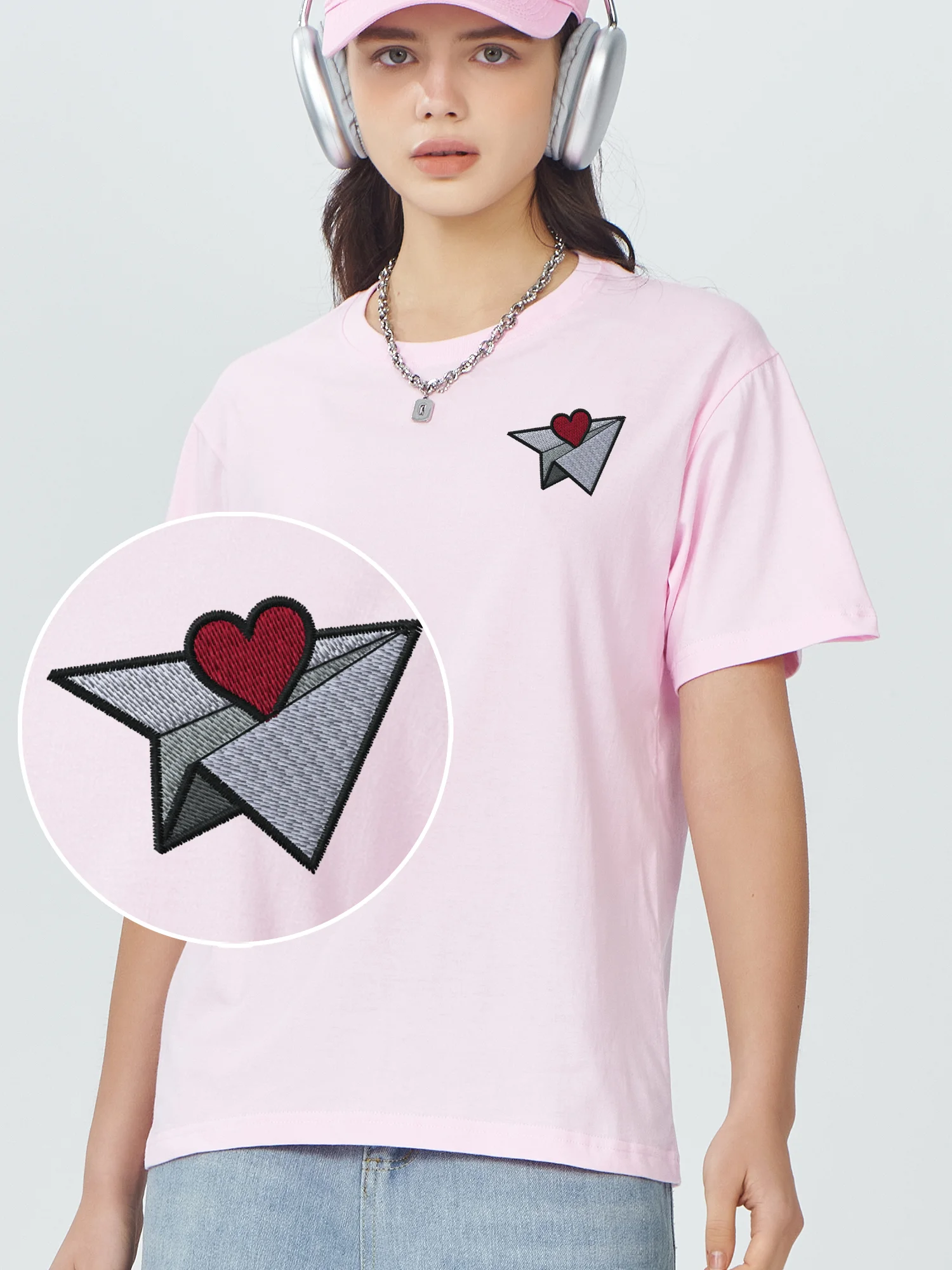 

Бумажная футболка с вышивкой в виде самолета Love You Heart, хлопковые футболки с вышивкой, винтажные футболки с красными сердечками, футболка с мужской иллюстрацией