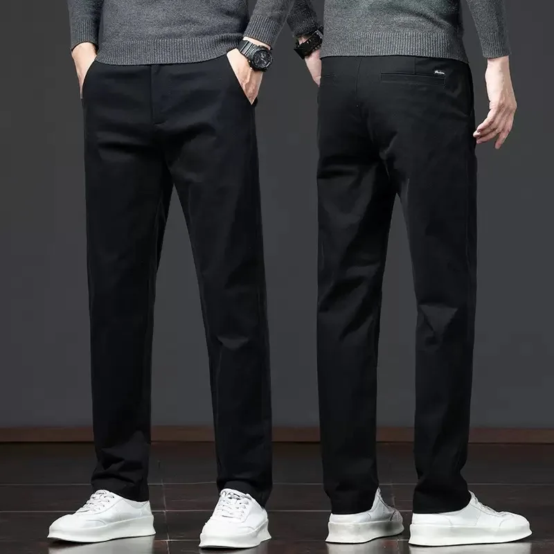 Spring and Autumn Fashion Trend Pure Cotton Straight Elastic Long Pants for Men - Casual Loose Fit Sports High-Quality Trousers