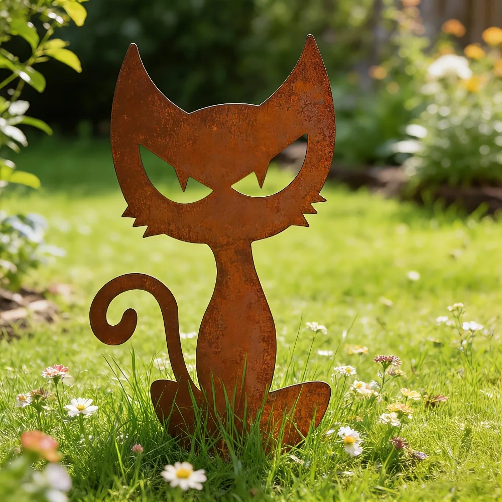 CIFBUY Metal Cat Silhouette Garden Stake Rustic Yard Art Outdoor Lawn Decor