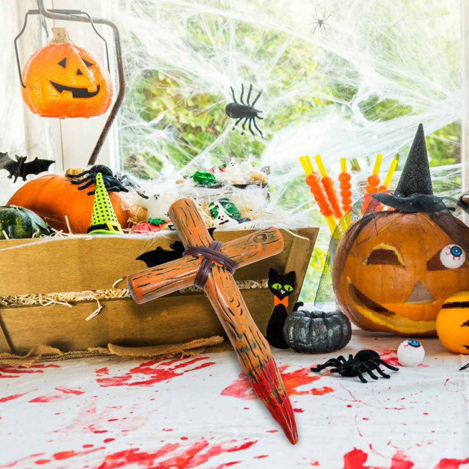 

Plastic Cross Ornament Handheld Detailed Decorative Cross for Halloween Cosplay Religious Craft Home Decoration