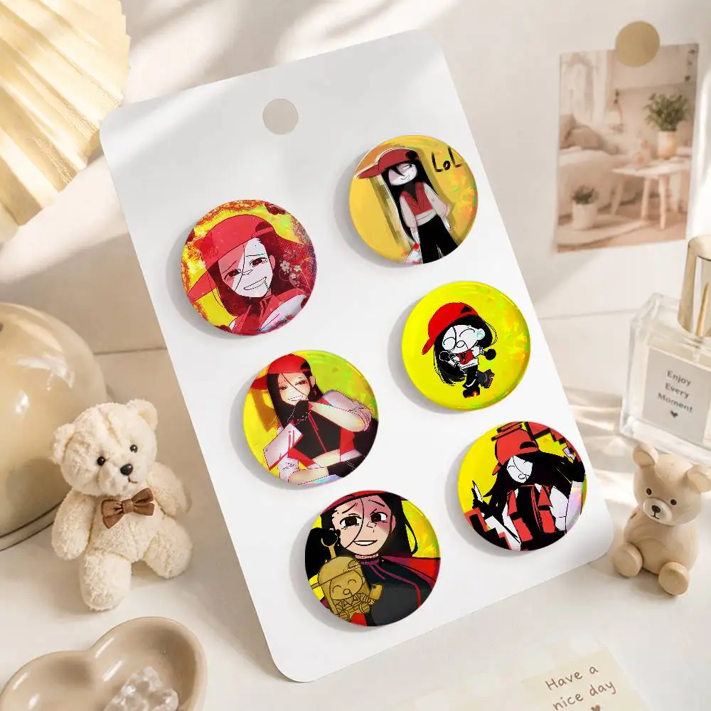 A-Yi Xi Singer Meat Girl Badge On Backpack Accessories Manga Icons Pins Round Cartoon Brooches For Clothes Bag Decor Gifts