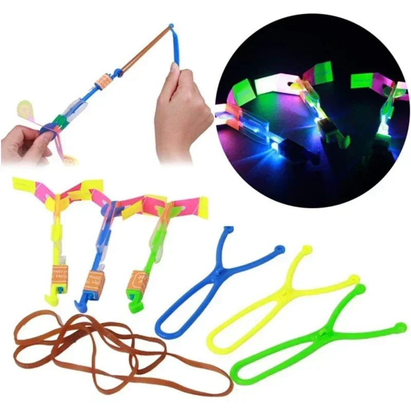 1/3/5/10pcs Amazing Light Toy Arrow Rocket Helicopter Flying Toy LED Light Toys Party Fun Gift Rubber Band Catapult