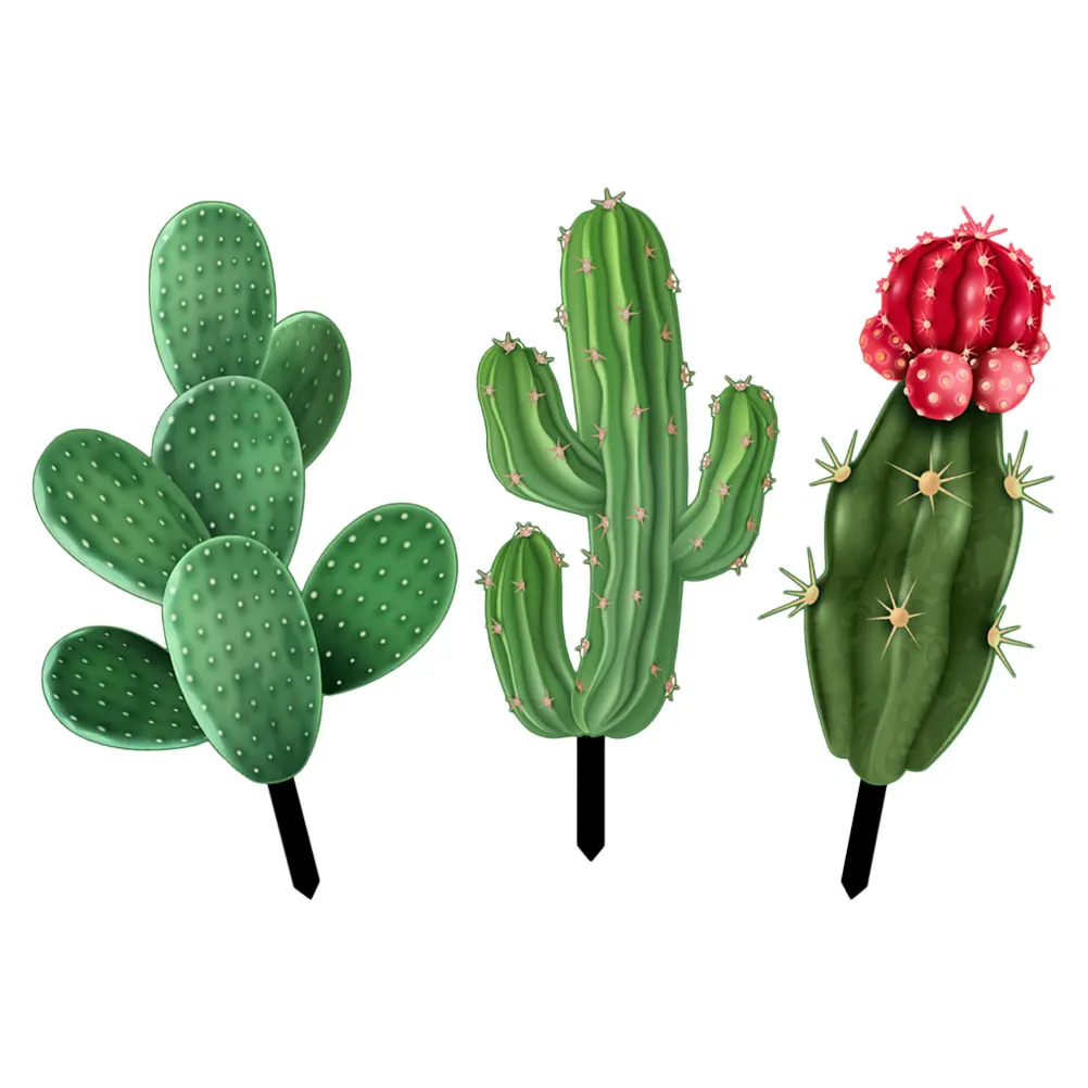 

3 Pcs Cactus Decoration Inserts Acrylic Material Garden Yard Lawn Pathway Outdoor Spring l scaping ground ornament