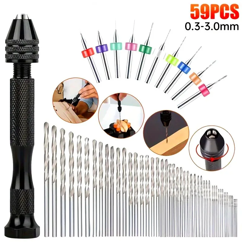 59pcs Pin Vise Hand Drill Bits Set 48pcs Micro Twist Drill Bits And 10pcs PCB Mini Drill Bits For Wood Carving DIY Jewelry