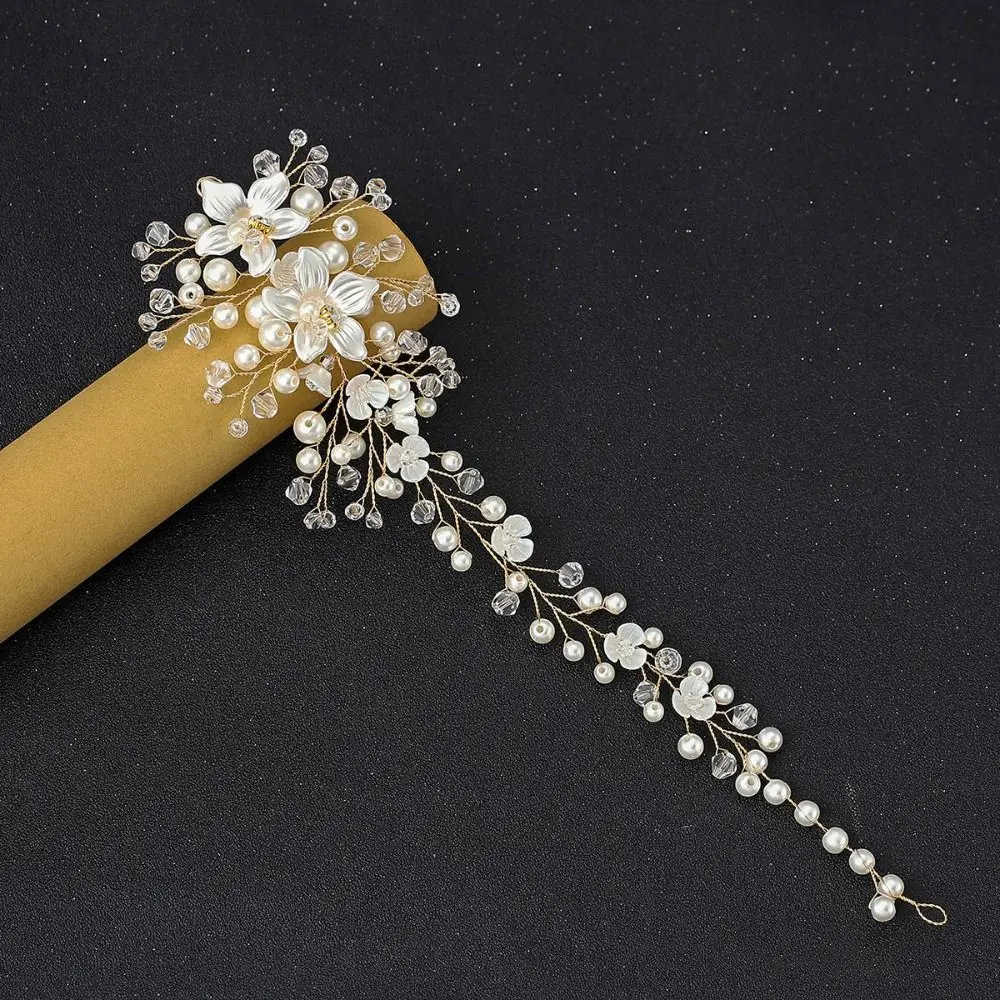 Girls Wedding Headwear Handmade Hair Ornament Tiara Jewelry Crystal Headband Golden Flowers Leave Rhinestone Hair Band