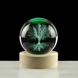 3D Tree of life Crystal Ball Model Laser Engraved Glass Sphere Plant Life Tree Globe Home Decoration