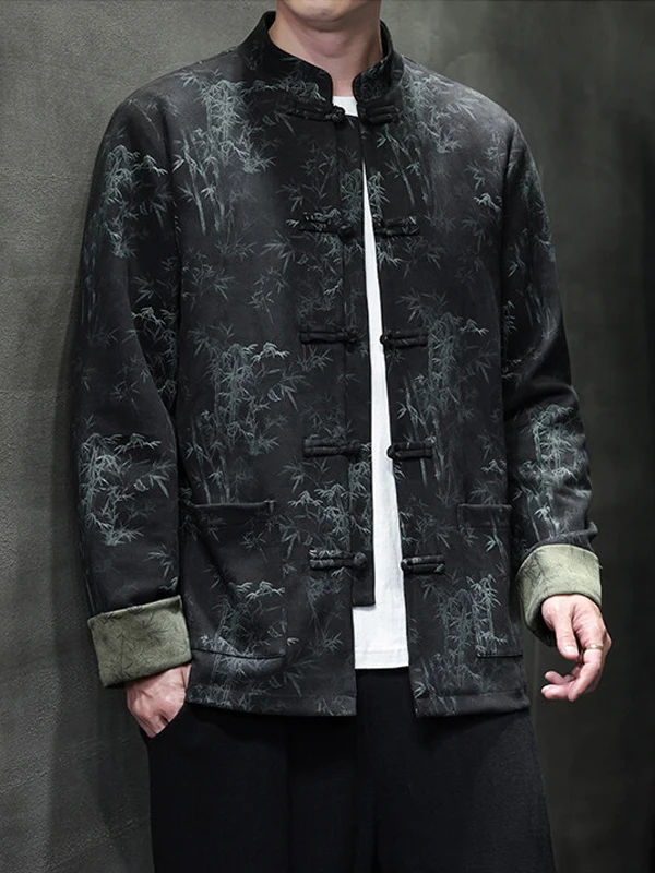 

Chinoiserie Sle Men's Retro Jaet with Button Detail in Suede Fabric Casual Hanfu Outerwear Large Size Zhongan Coat