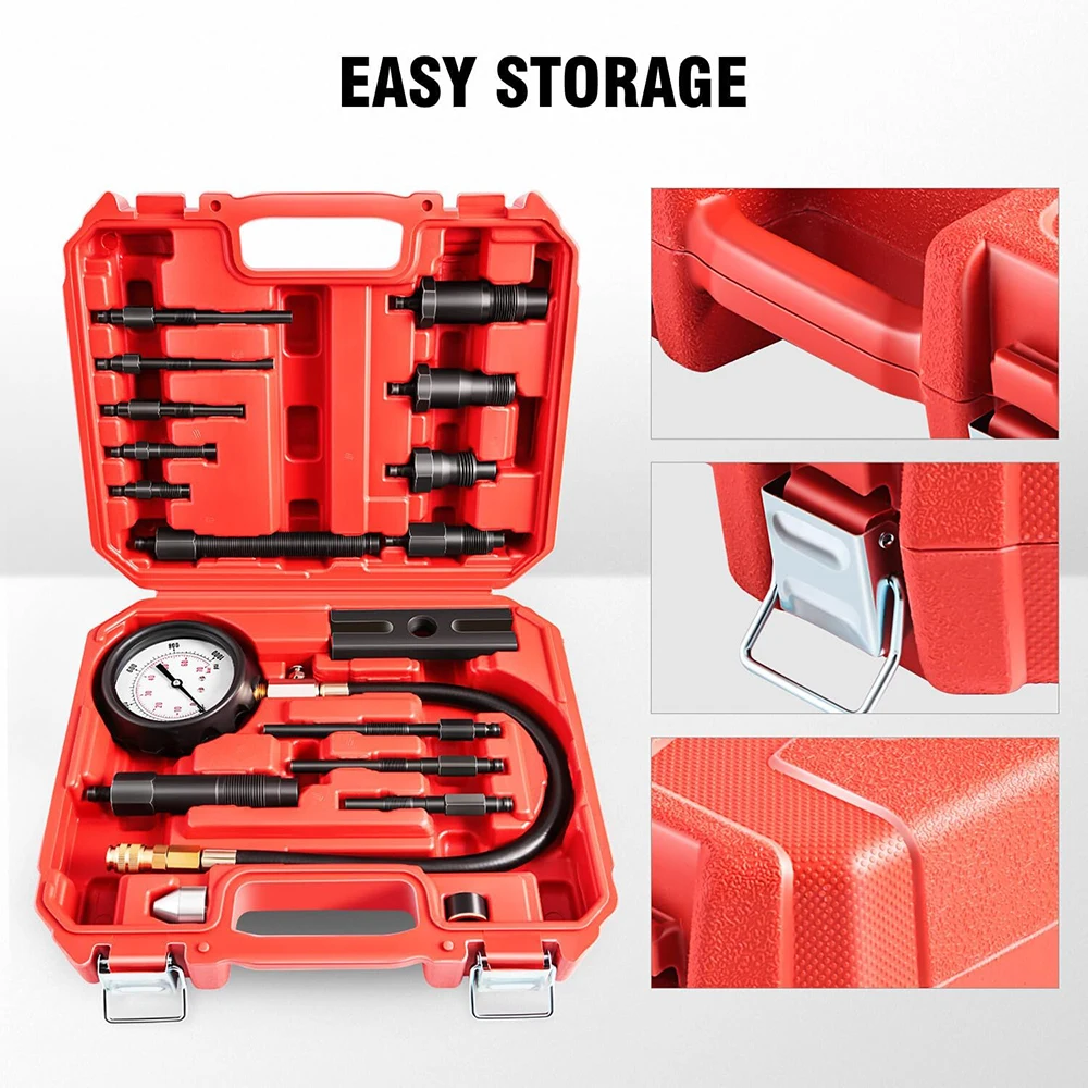 TU-15B Diesel Engine Compression Gauge Tester with Gauge Adapters Cylinder Pressure Meter Teste Tool Kit for Trucks Cars