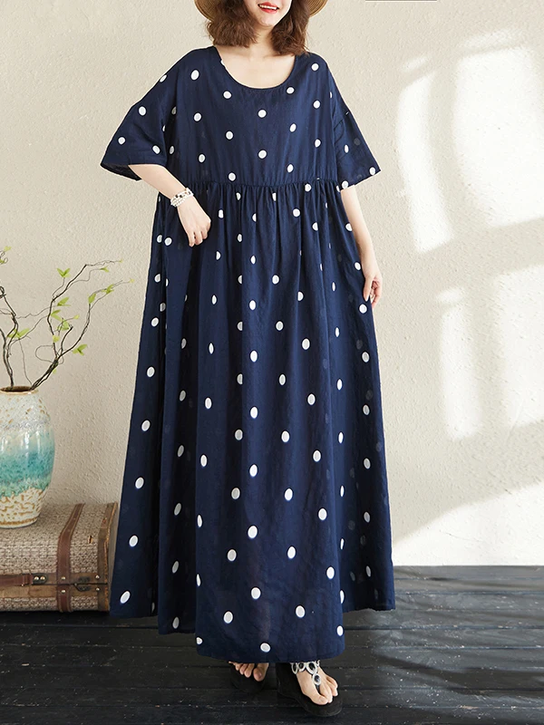 Estate nuova taglie forti da donna in cotone Lin rotondo Ne stampato lungo Dr gonna oversize casual Sle motivo floreale Midi Dr