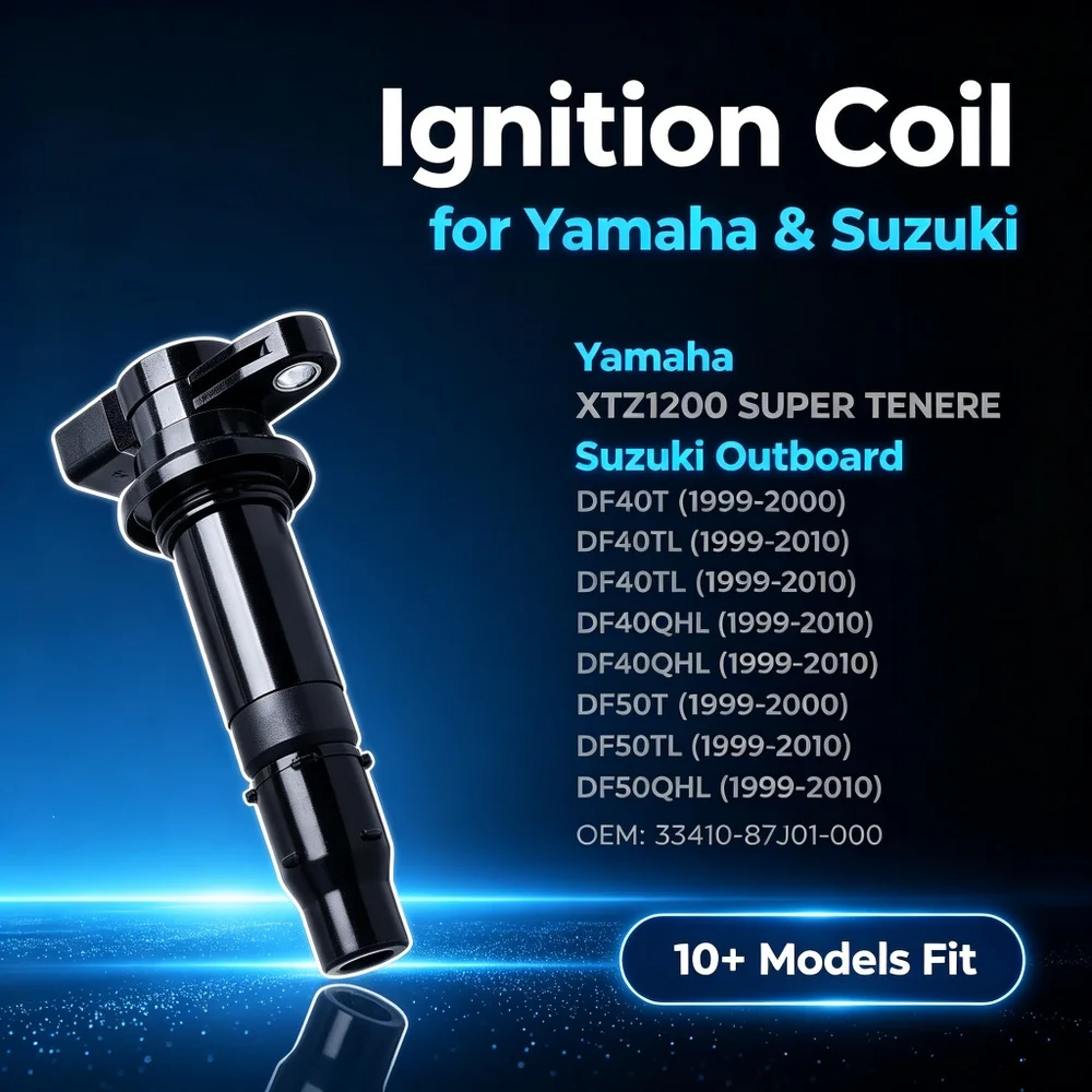 Ignition Coil & Spark Plug Cap Set for Yamaha XTZ1200 / Suzuki DF40 DF50 Outboard (1999-2010)