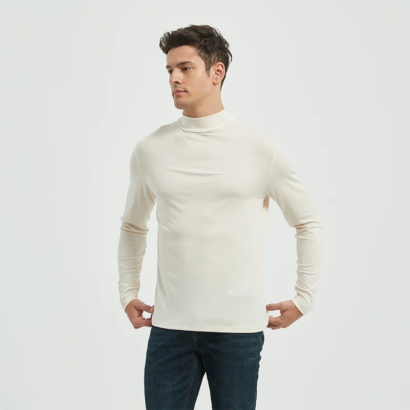 

Men Autumn Winter T Shirt 95% Cotton Half High Collar Thermal Underwear Men Solid Color Long Sleeve Casual Top Fashion Pullover