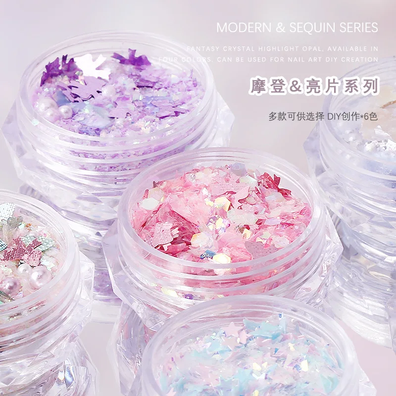 Shinng Nail Art Sequins Nail Glitter DIY Chrome Powder Sparkly Irregular Coarse and Fine Mixture Bow Star Manicures Decorations