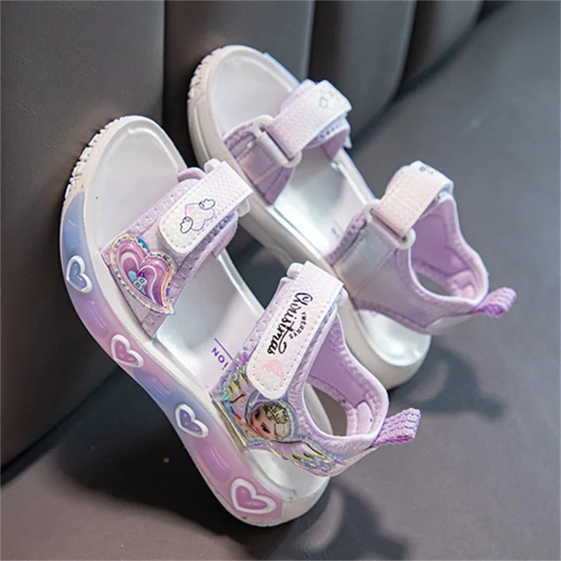 Disney Girls Frozen Elsa Princess Casual Sports Sandals Summer Kids Pink Purple Beach Sandals Non-slip Toddler Shoes Size 26-37