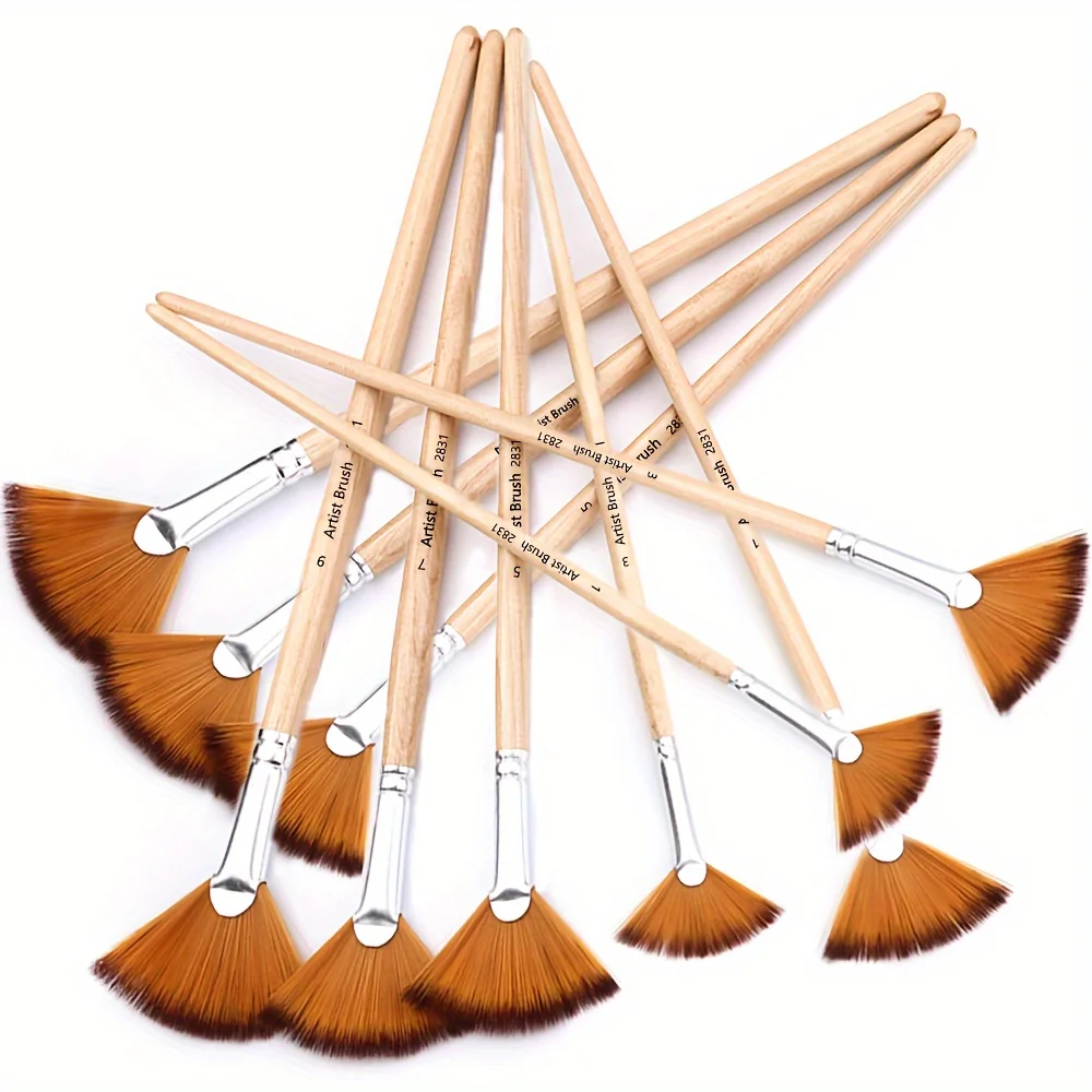 5/10pcs Fan-Shaped Gouache Paint Brush Set, Premium Anti-Shedding Nylon Hair - Perfect For Artists & Students - Holiday Gift