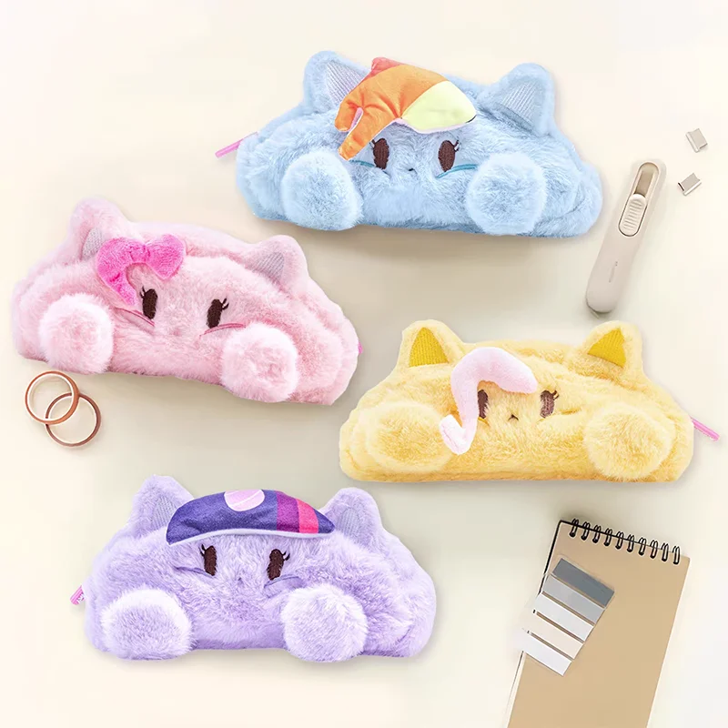 Estuche de lápices de felpa Kawaii My Little Pony, bolsa de maquillaje para niñas, monedero portátil, bonito organizador de papelería, bolsa de lápices, almacenamiento escolar