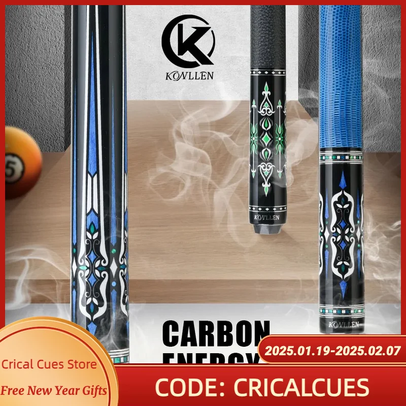 KONLLEN Billiard Carbon Fiber Pool Cue Stick 12.5mm Tip 3*8/8 Joint Pin Professional Taper  Low Deflection Billard