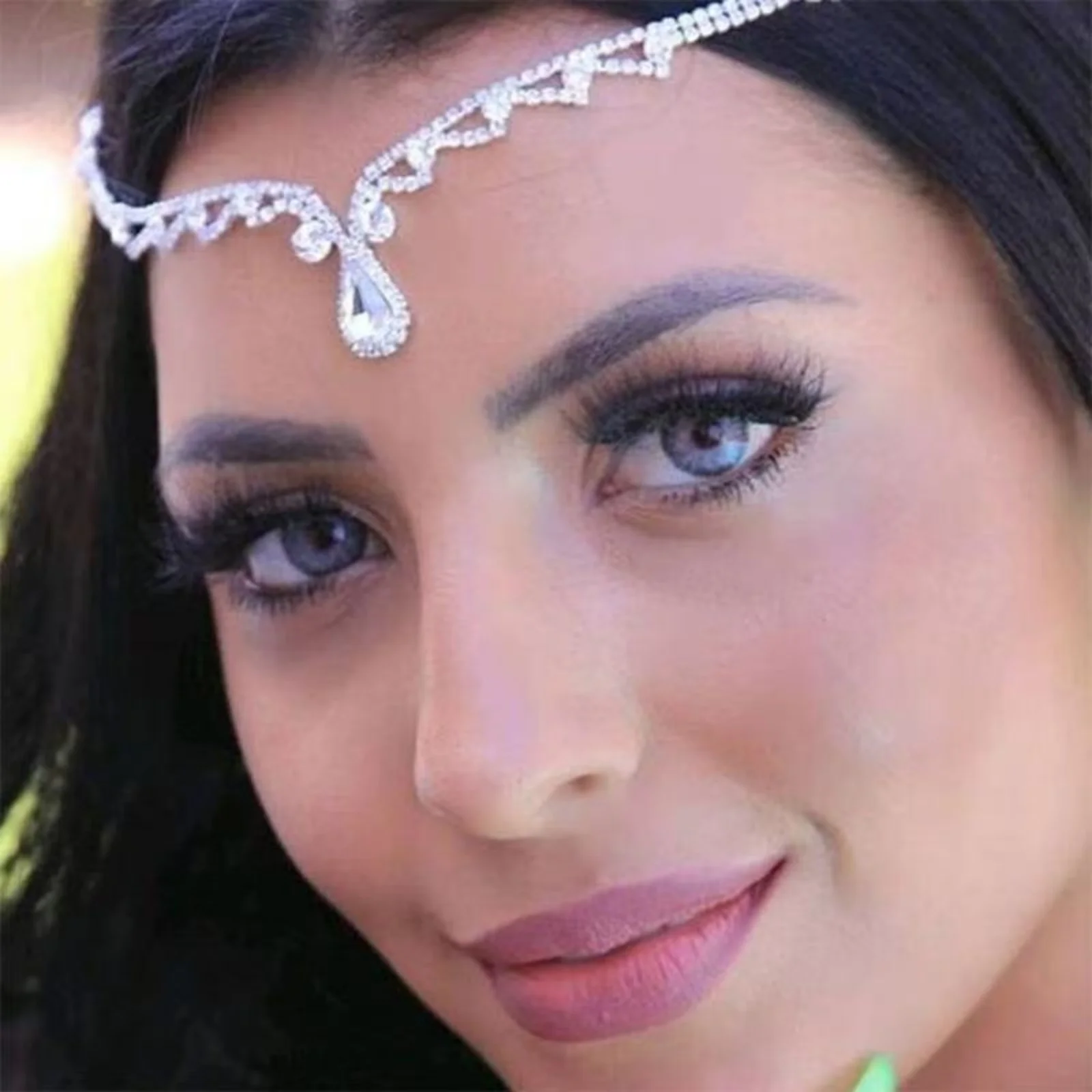 1PC Rhinestone Forehead Headpiece for Women, Silver Crystal Bridal Headband, Vintage Boho Glam Hair Accessory，Wedding Party image 2