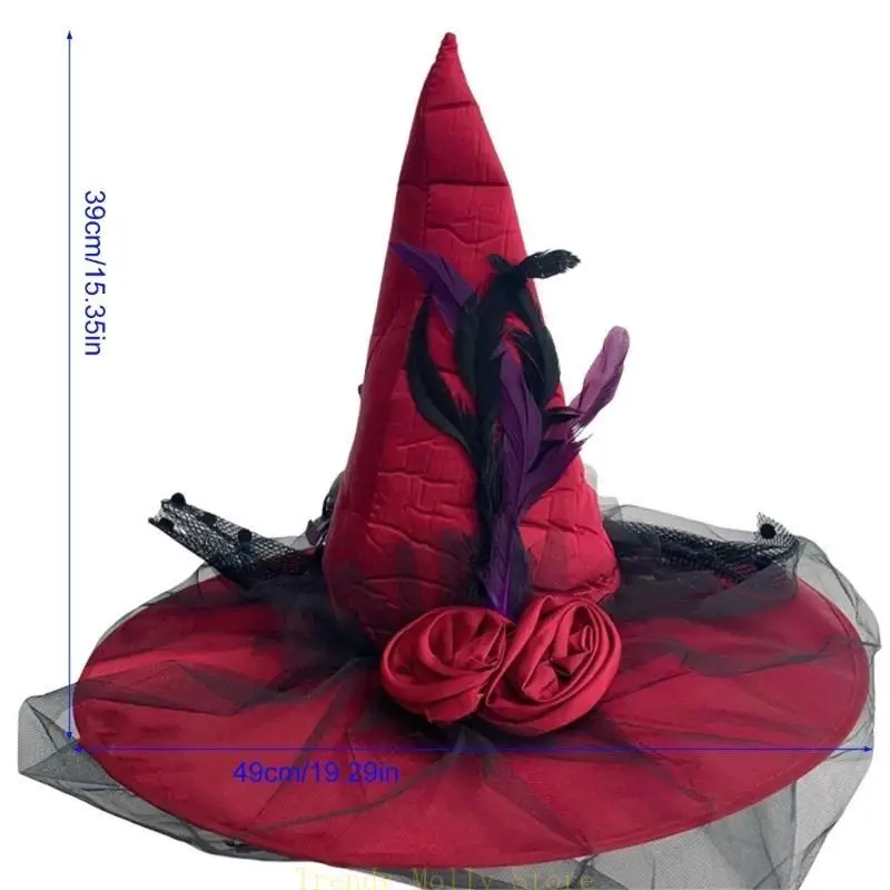N5KB Spooky Hexenhut für Halloween Party Rose Sheer Accessory Novel Wizard