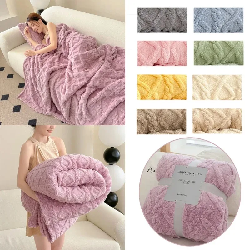 1pc Super Soft Coral Velvet Blanket for Winter Thick Soft Bedspread Warm Plaids for Beds Single/Queen/King Solid Color Blankets