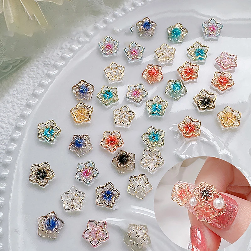 20/50Pcs Cute Mini 8mm Transparent Flowers Flat Back Resin Cabochons Scrapbooking DIY Jewelry Craft Decoration Accessorie