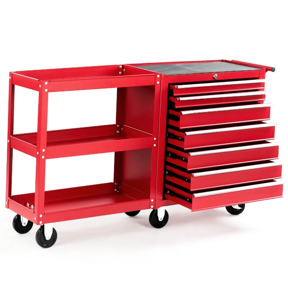 잠금장치, 열쇠, 6개의 바퀴, 측면 선반이 있는 7단 서랍 이동식 공구 보관 솔루션