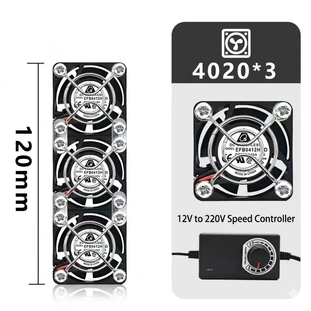 SLIDER SLD4028 Triple 40mm Fan Kit 12V Extreme Airflow Server Miner Cooler Matrix with 100-240V AC Power Speed Controller