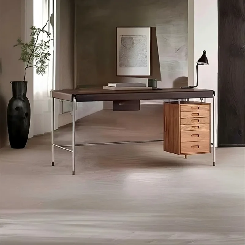 Mediage style Italian desk, Bauhaus study table, writing desk, drawer desk, modern stainless steel work computer desk