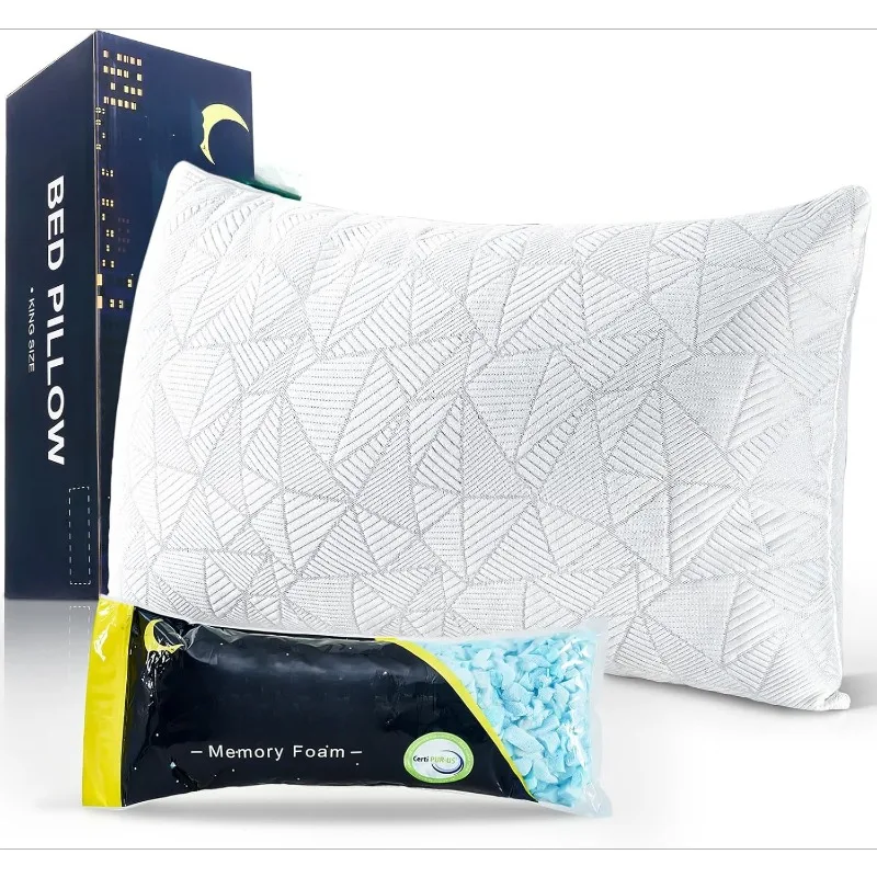 

Cooling Pillow Shredded Memory Foam Pillows Queen Size for Hot Sleepers, Adjustable Bed Pillows for Back Pain