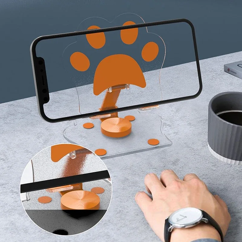 Supporto per telefono portatile trasparente creativo carino pieghevole con altezza regolabile ruotabile e supporto durevole per artiglio di gatto da tavolo