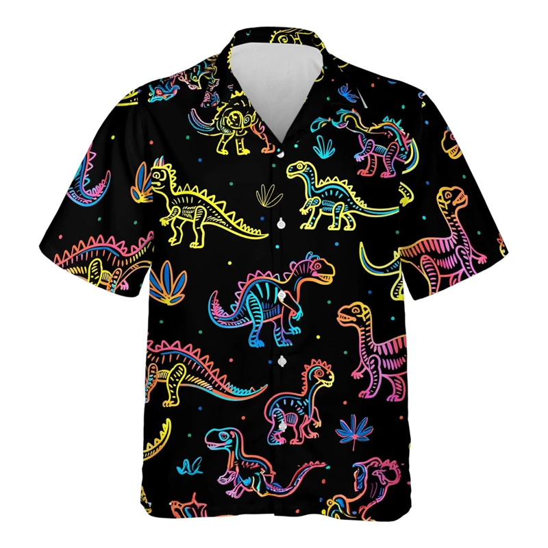 Cartoon Dinosaurus 3d Bedrukte Shirts Voor Mannen Kleding Schattig Ontwerp Revers Blouse Hiphop Boy Streetwear Harajuku Surfen Korte Mouw