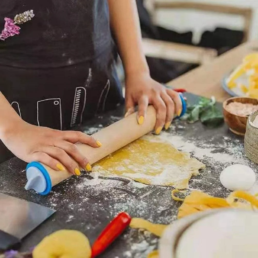 

ELEG-Adjustable Wood Rolling Pin With Removable Rings,Dough Roller,For Baking,Pizza And Cookies,Home Kitchen Baking Tool