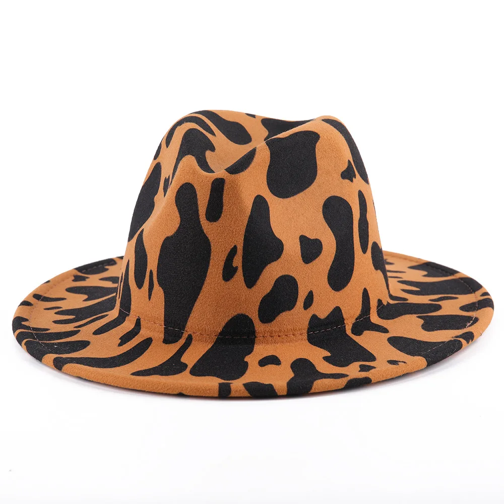 9.5CM hat brim with leopard print fedora men and women four seasons new hat British retro Panama wool jazz hat