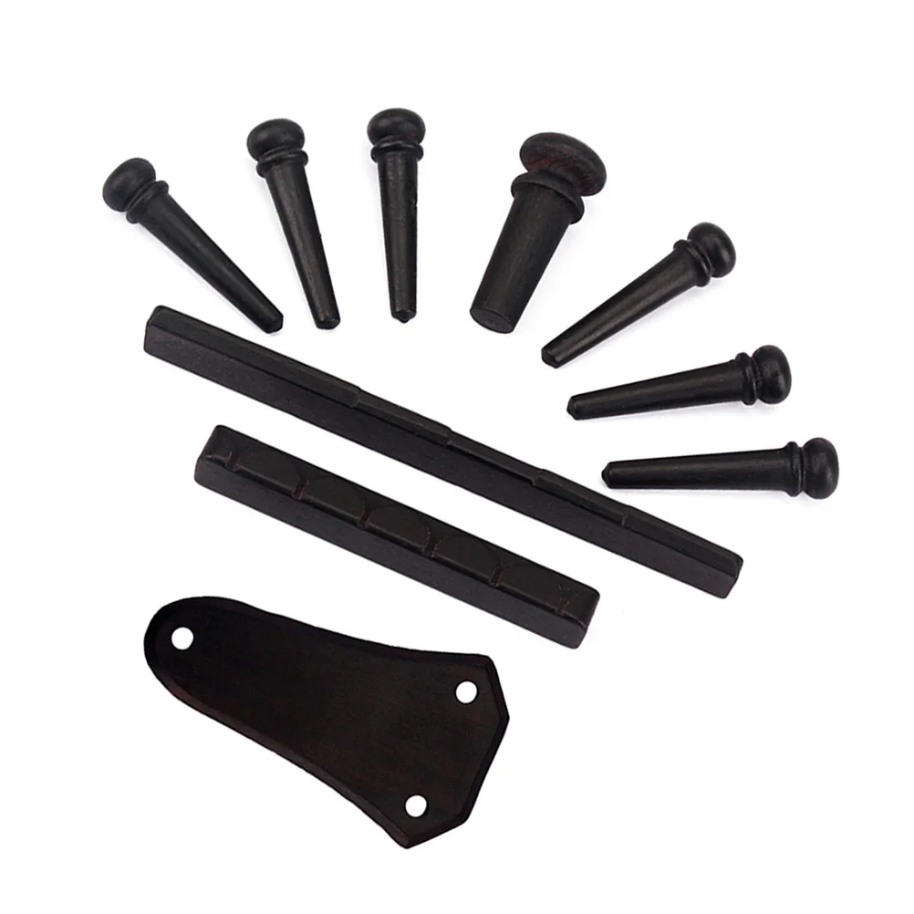 

10Pcs Acoustic Guitar Bridge Nut Saddle Pins Endpin Rosewood Truss Rod Cover Ebony Replacement Parts Set Truss Rod Cover