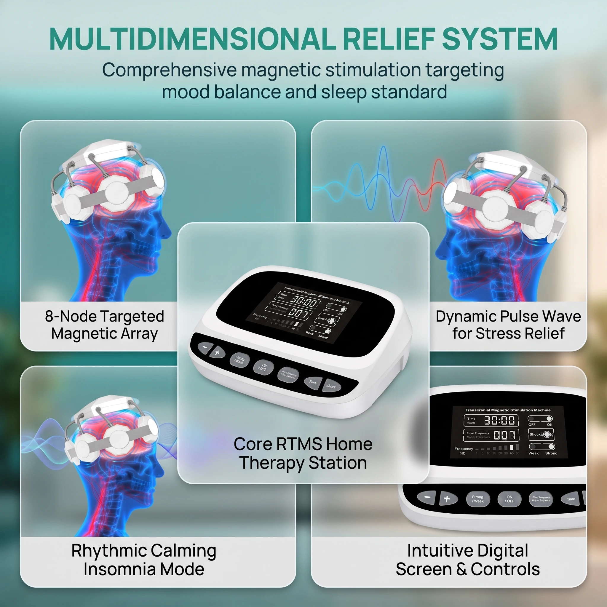 Home Use Non-invasive RTMS Magnetic Brain Stimulator Device for PTSD Migraine Depression Insomnia Treatment