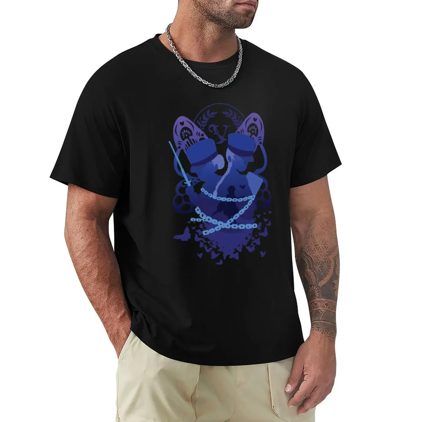 

Persona 5 Caroline and Justine Negative Space T-Shirt tops quick drying Men's cotton t-shirt