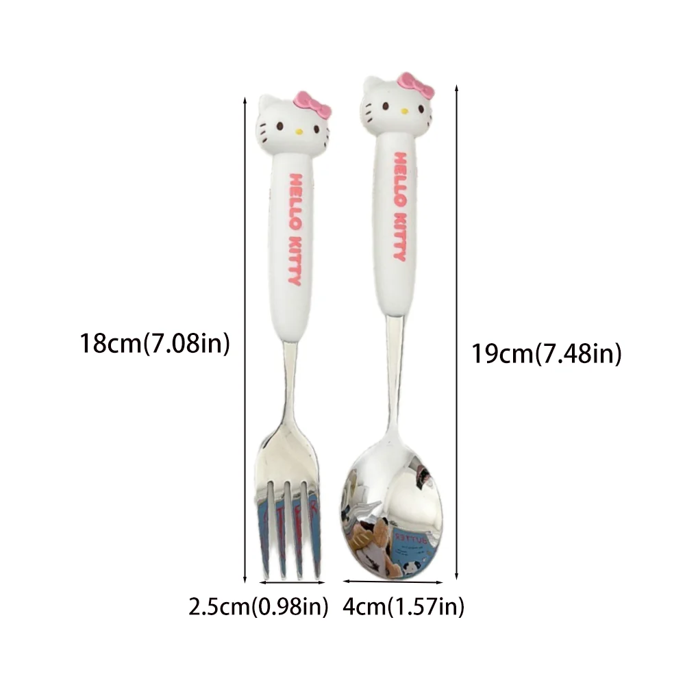 2 szt./zestaw Sanrio Zastawa Stołowa Śliczne Kreskówkowe Melody Cinnamoroll Studenci Łyżki i Widelce ze Stali Nierdzewnej Dwuczęściowy Zestaw Akcesoria Kuchenne