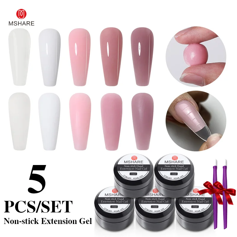 

MSHARE 5 Pcs Set 15ml Non Stick Hand Extension Nail Gel Clear Milky White Quick Extend Acrylic Nails Manicure Gels Kit