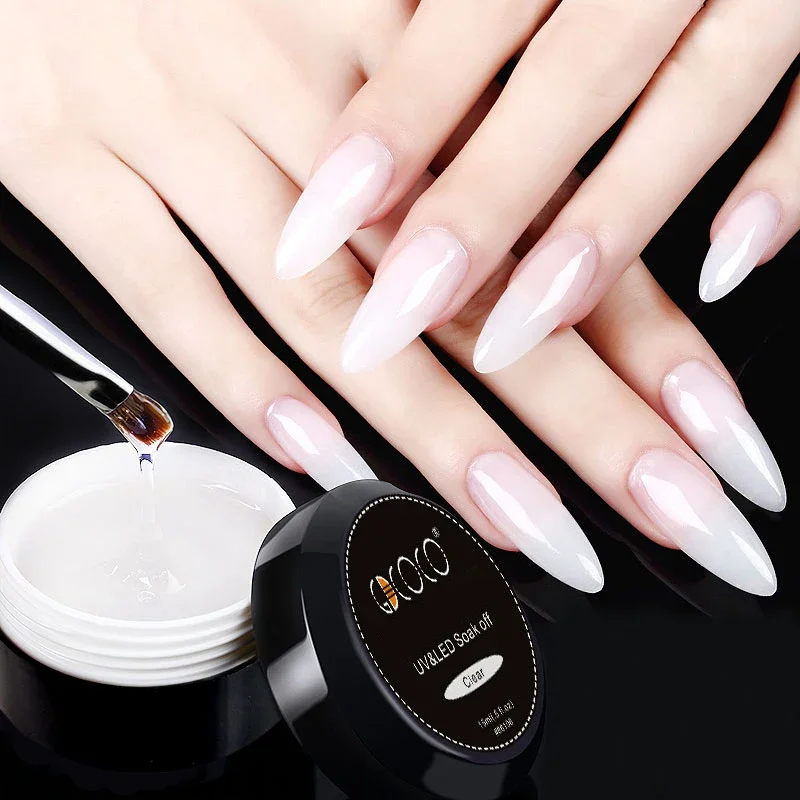 GDCOCO 15ml Nail Art Gel - Natural Pink/Clear/Camouflage Color Extend - 45g Finger Extension Nail Crystal Gel