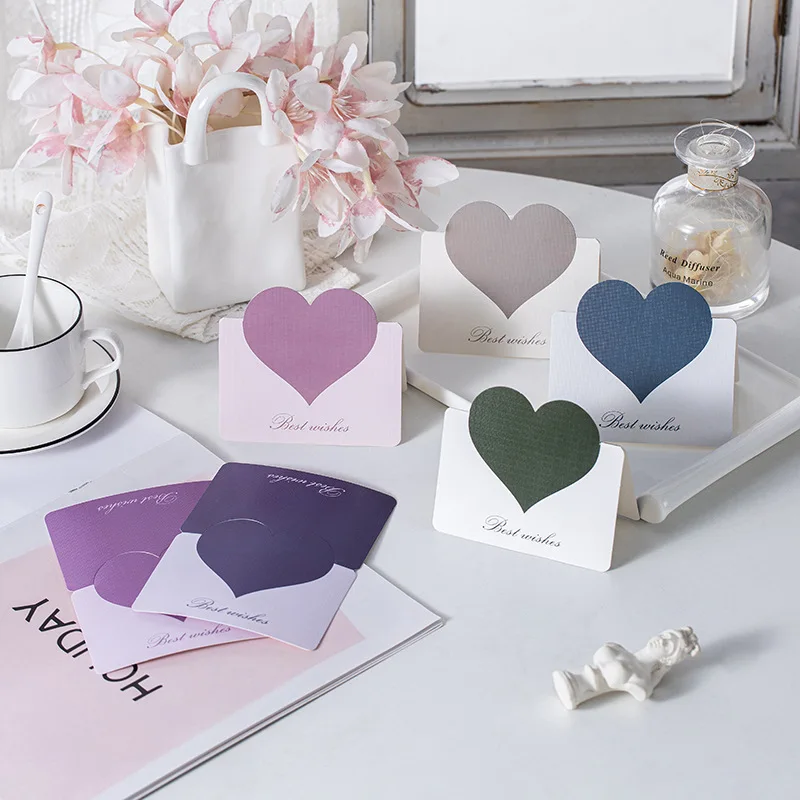 1pc Mixed Color LOVE Heart Shape Greeting Card Valentines Day Gift Wedding Invitations Card Romantic Message Thank You Card