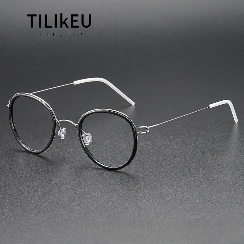 2025 Pure Titanium Screwless Eyewear Women Round Retro Small Face Prescription Eyeglasses Frame Denmark Korean Glasses Frame Men